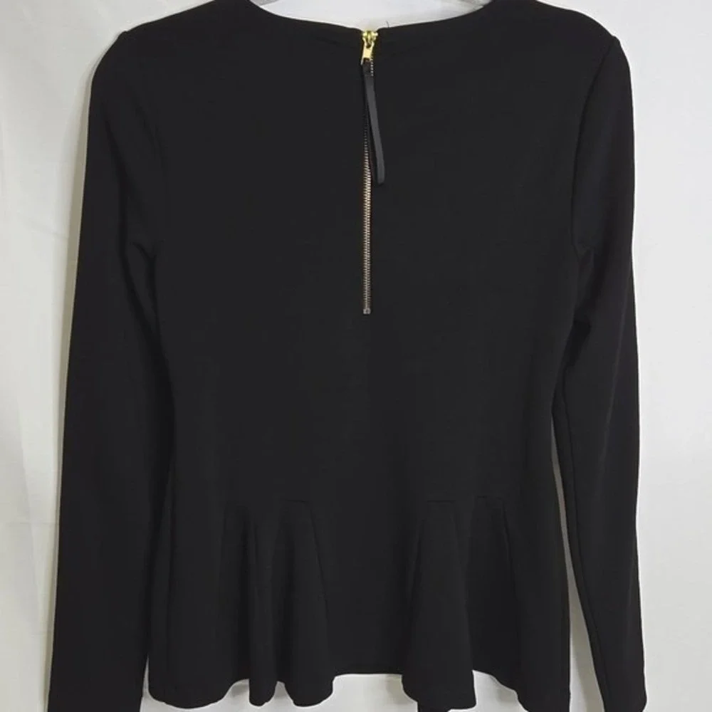 Carmen Marc Valvo Peplum Long Sleeve Top, Office Wear Business, Black, Small - Picture 2 of 7